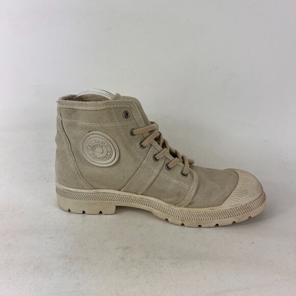 Pataugas canvas high top mens size 7 tan minimalist athletic sneakers shoes - Picture 3 of 12